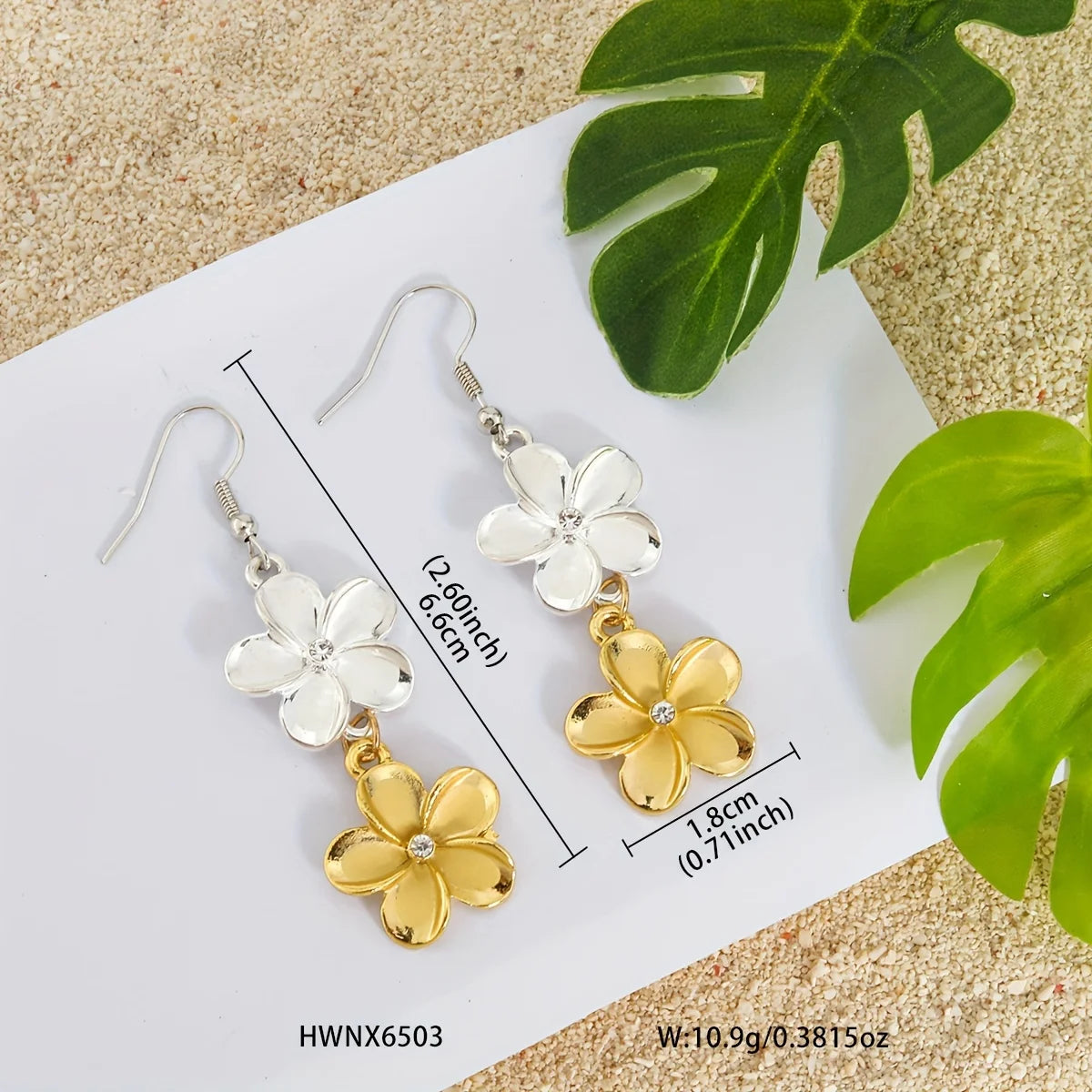 Hawaiian Samoa Design Gold Plated Plumeria Flower Pikake Earrings