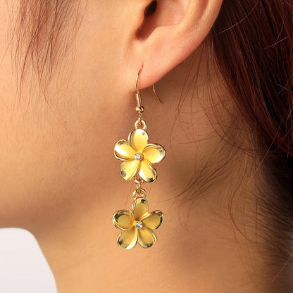 Hawaiian Samoa Design Gold Plated Plumeria Flower Pikake Earrings