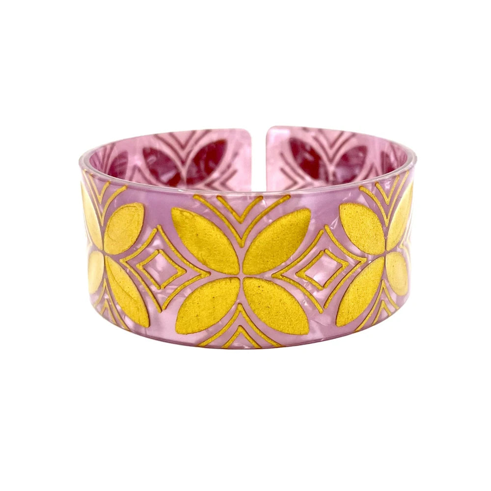 Pacific Tropical Plumeria Flower Acrylic Cuff Bangles Bracelet