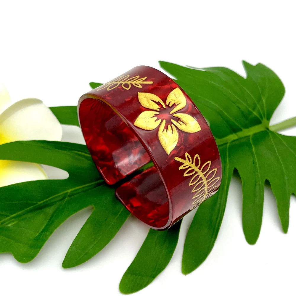 Polynesian Tropical Plumeria Flower Acrylic Cuff Bangles Bracelet