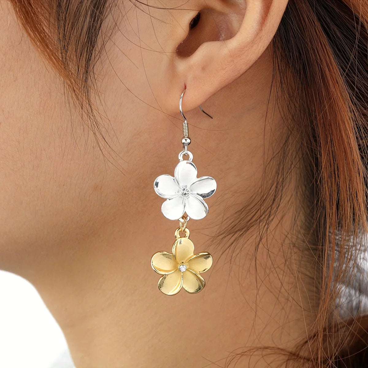 Hawaiian Samoa Design Gold Plated Plumeria Flower Pikake Earrings