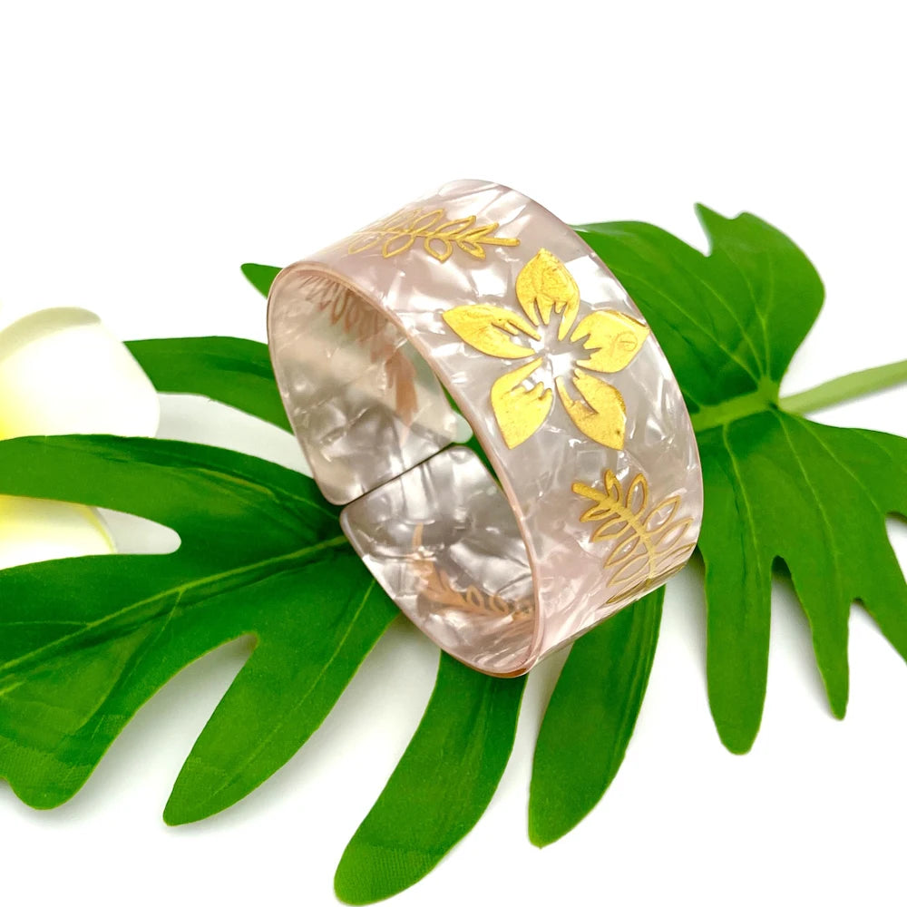 Polynesian Tropical Plumeria Flower Acrylic Cuff Bangles Bracelet