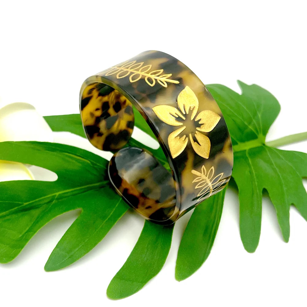 Polynesian Tropical Plumeria Flower Acrylic Cuff Bangles Bracelet