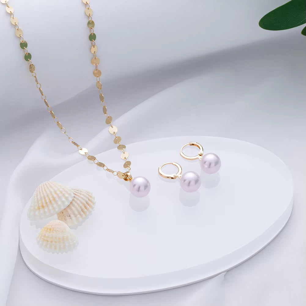 Hawaiian Polynesian Pearl Jewelry Sets Colorful Bead Gold Plated Necklace and Earrings